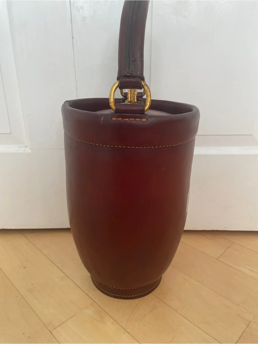 Vintage Loyal Papeete Firetruck Brown Leather Brass Eagle Handle Bar Ice Bucket